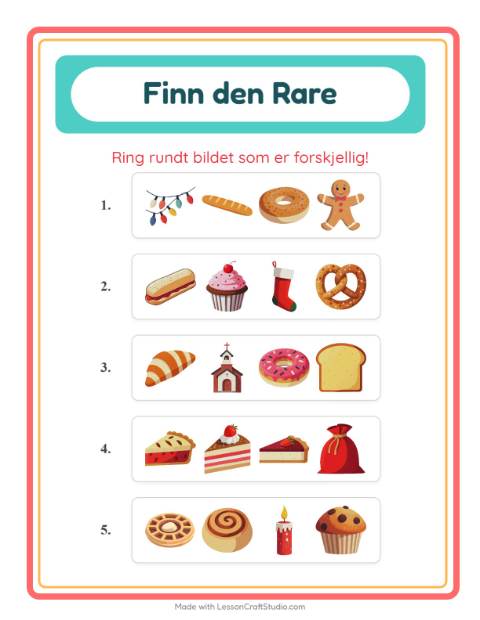 Forhåndsvisning av Hvilken Passer Ikke-arbeidsark med Bakeri for Barnehage (5-7 år)