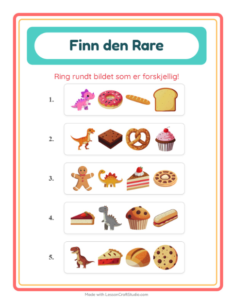 Forhåndsvisning av Hvilken Passer Ikke-arbeidsark med Bakeri for Barnehage (5-7 år)