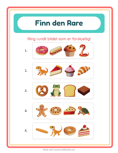 Forhåndsvisning av Hvilken Passer Ikke-arbeidsark med Bakeri for Barnehage (5-7 år)