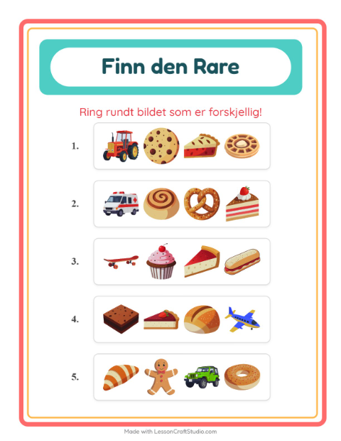 Forhåndsvisning av Hvilken Passer Ikke-arbeidsark med Bakeri for Barnehage (5-7 år)