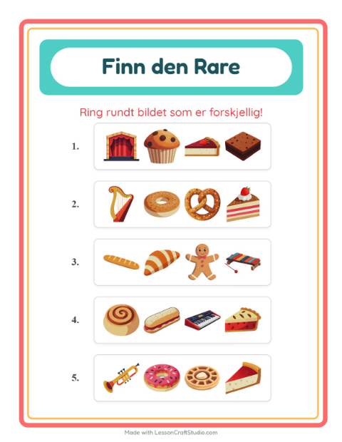 Forhåndsvisning av Hvilken Passer Ikke-arbeidsark med Bakeri for Barnehage (5-7 år)