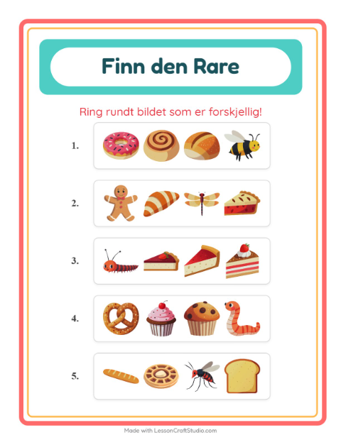 Forhåndsvisning av Hvilken Passer Ikke-arbeidsark med Bakeri for Barnehage (5-7 år)
