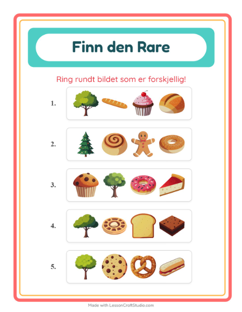 Forhåndsvisning av Hvilken Passer Ikke-arbeidsark med Bakeri for Barnehage (5-7 år)