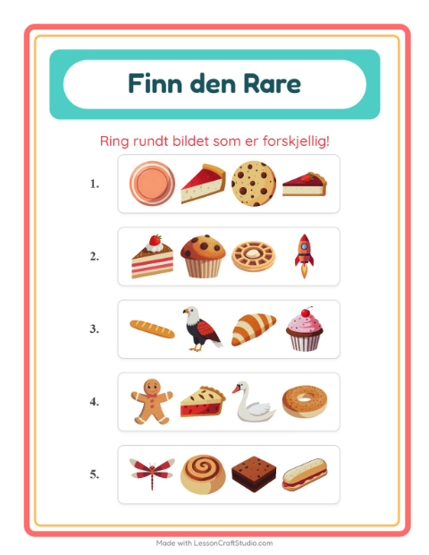 Forhåndsvisning av Hvilken Passer Ikke-arbeidsark med Bakeri for Barnehage (5-7 år)