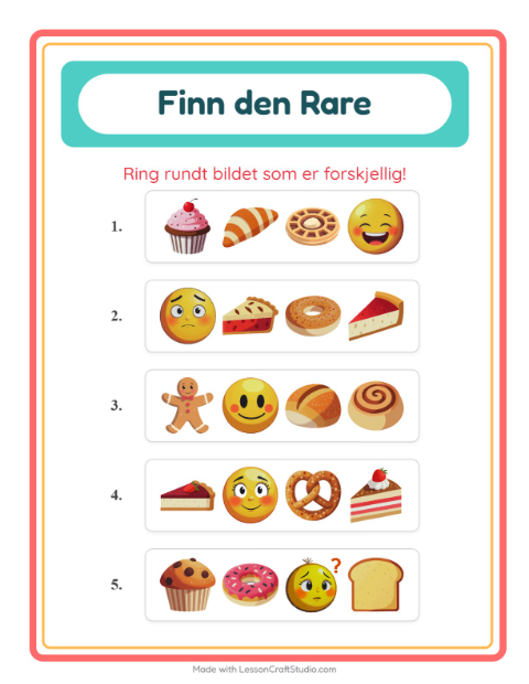 Forhåndsvisning av Hvilken Passer Ikke-arbeidsark med Bakeri for Barnehage (5-7 år)