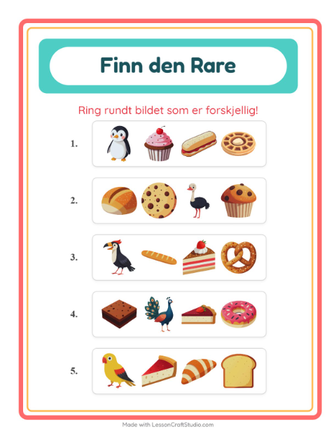 Forhåndsvisning av Hvilken Passer Ikke-arbeidsark med Bakeri for Barnehage (5-7 år)