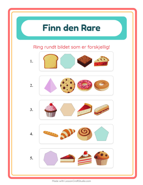 Forhåndsvisning av Hvilken Passer Ikke-arbeidsark med Bakeri for Barnehage (5-7 år)
