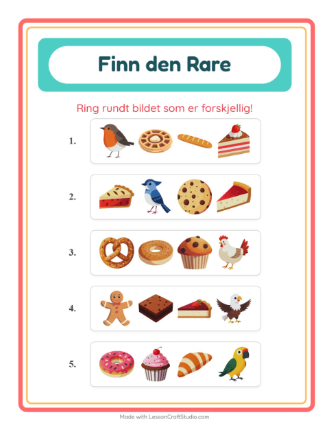 Forhåndsvisning av Hvilken Passer Ikke-arbeidsark med Bakeri for Barnehage (5-7 år)