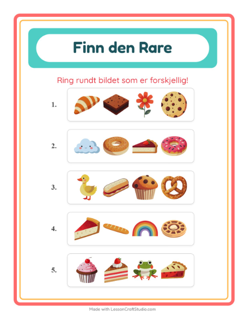 Forhåndsvisning av Hvilken Passer Ikke-arbeidsark med Bakeri for Barnehage (5-7 år)