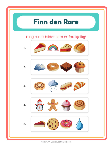 Forhåndsvisning av Hvilken Passer Ikke-arbeidsark med Bakeri for Barnehage (5-7 år)