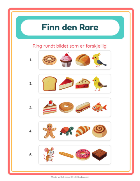 Forhåndsvisning av Hvilken Passer Ikke-arbeidsark med Bakeri for Barnehage (5-7 år)