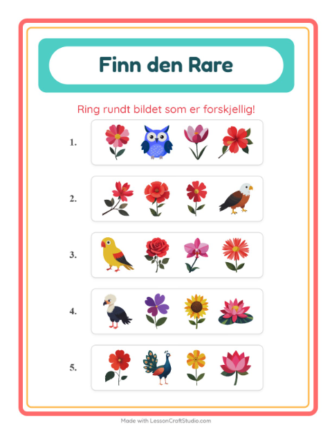 Forhåndsvisning av Hvilken Passer Ikke-arbeidsark med Blomster for Barnehage (5-7 år)