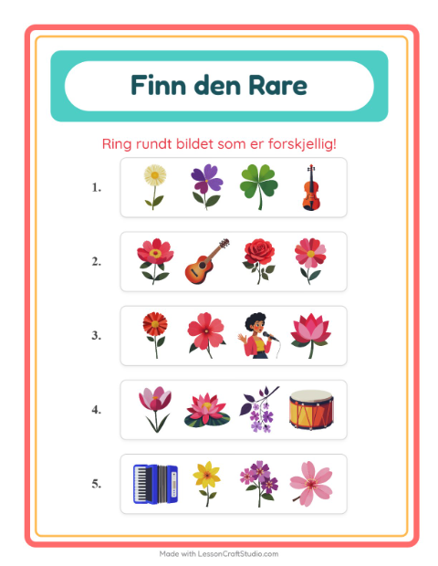 Forhåndsvisning av Hvilken Passer Ikke-arbeidsark med Blomster for Barnehage (5-7 år)