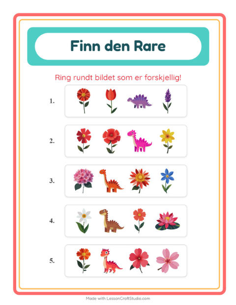 Forhåndsvisning av Hvilken Passer Ikke-arbeidsark med Blomster for Barnehage (5-7 år)