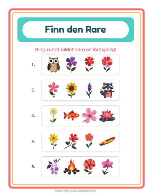 Forhåndsvisning av Hvilken Passer Ikke-arbeidsark med Blomster for Barnehage (5-7 år)