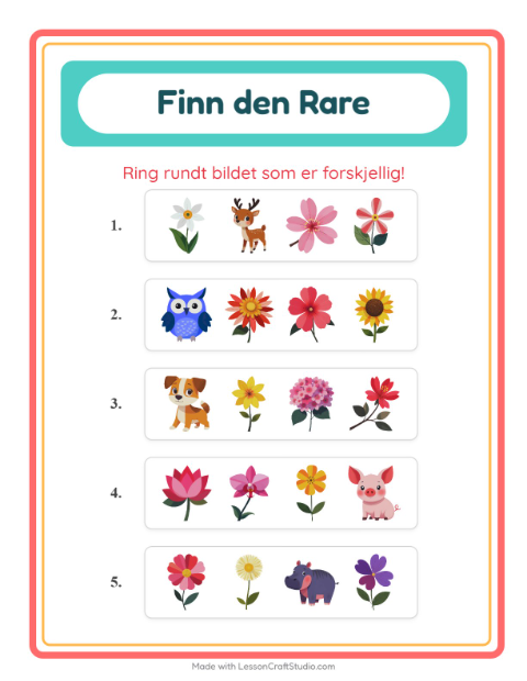 Forhåndsvisning av Hvilken Passer Ikke-arbeidsark med Blomster for Barnehage (5-7 år)