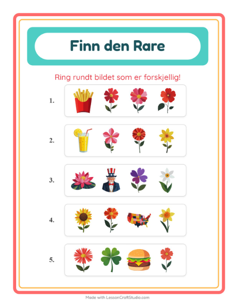 Forhåndsvisning av Hvilken Passer Ikke-arbeidsark med Blomster for Barnehage (5-7 år)