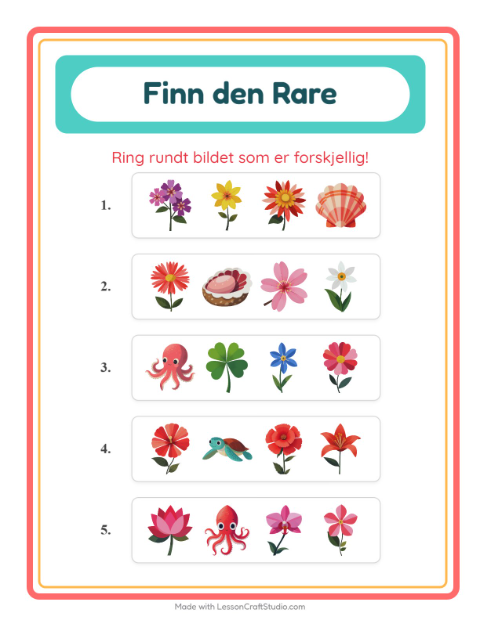 Forhåndsvisning av Hvilken Passer Ikke-arbeidsark med Blomster for Barnehage (5-7 år)
