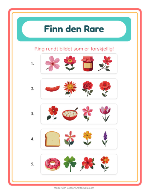 Forhåndsvisning av Hvilken Passer Ikke-arbeidsark med Blomster for Barnehage (5-7 år)