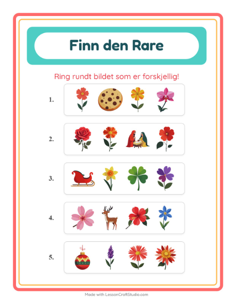 Forhåndsvisning av Hvilken Passer Ikke-arbeidsark med Blomster for Barnehage (5-7 år)
