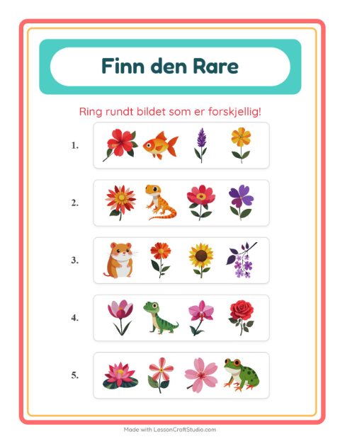 Forhåndsvisning av Hvilken Passer Ikke-arbeidsark med Blomster for Barnehage (5-7 år)