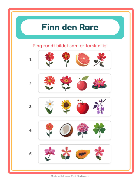 Forhåndsvisning av Hvilken Passer Ikke-arbeidsark med Blomster for Barnehage (5-7 år)