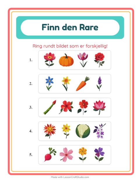 Forhåndsvisning av Hvilken Passer Ikke-arbeidsark med Blomster for Barnehage (5-7 år)
