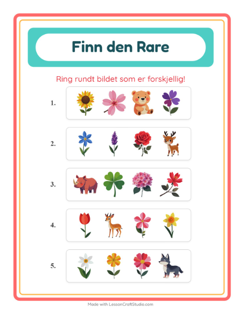 Forhåndsvisning av Hvilken Passer Ikke-arbeidsark med Blomster for Barnehage (5-7 år)