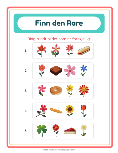 Forhåndsvisning av Hvilken Passer Ikke-arbeidsark med Blomster for Barnehage (5-7 år)