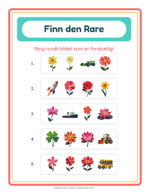 Forhåndsvisning av Hvilken Passer Ikke-arbeidsark med Blomster for Barnehage (5-7 år)