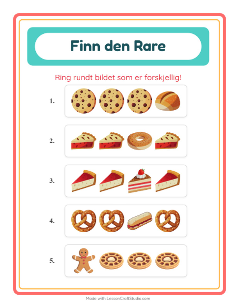 Forhåndsvisning av Hvilken Passer Ikke-arbeidsark med Bakeri for Barnehage (5-7 år)