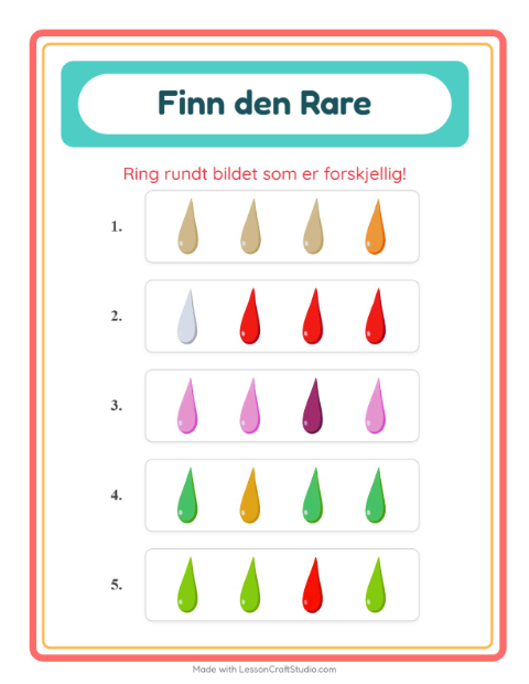 Forhåndsvisning av Hvilken Passer Ikke-arbeidsark med Farger for Barnehage (5-7 år)