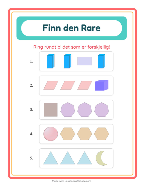 Forhåndsvisning av Hvilken Passer Ikke-arbeidsark med Former for Barnehage (5-7 år)