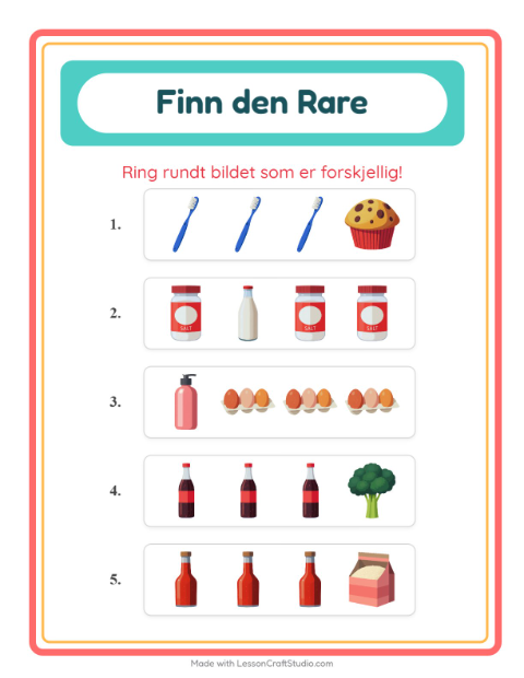 Forhåndsvisning av Hvilken Passer Ikke-arbeidsark med I supermarkedet for Barnehage (5-7 år)