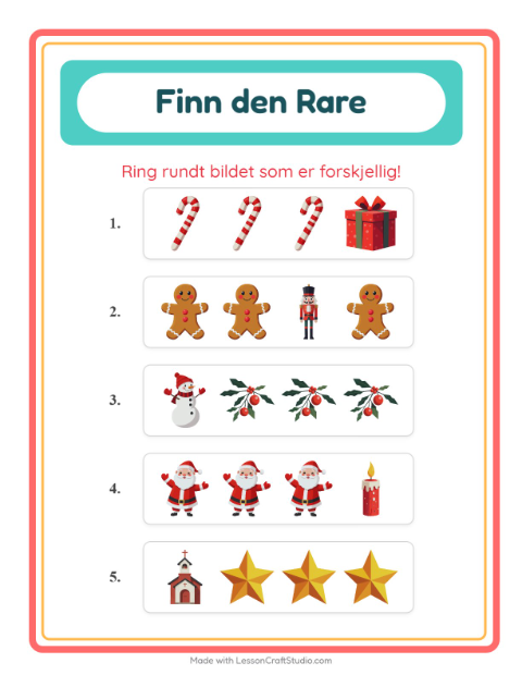 Forhåndsvisning av Hvilken Passer Ikke-arbeidsark med Jul for Barnehage (5-7 år)