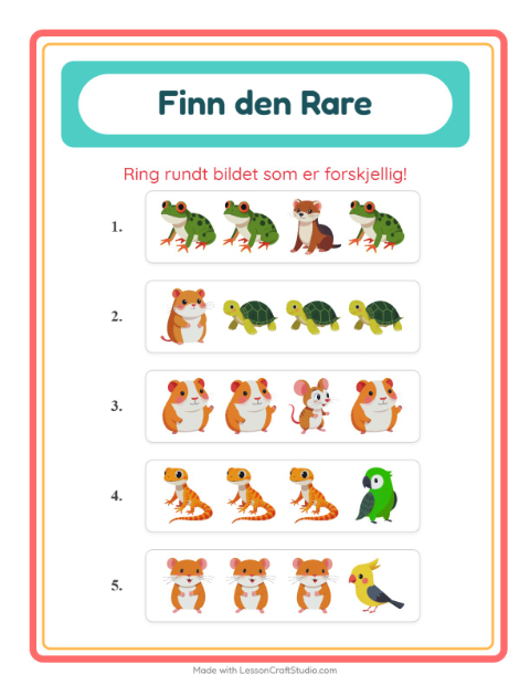 Forhåndsvisning av Hvilken Passer Ikke-arbeidsark med Kjæledyr for Barnehage (5-7 år)