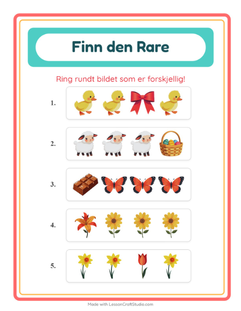Forhåndsvisning av Hvilken Passer Ikke-arbeidsark med Påske for Barnehage (5-7 år)