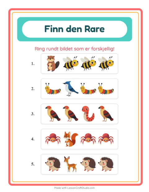 Forhåndsvisning av Hvilken Passer Ikke-arbeidsark med Skogsdyr for Barnehage (5-7 år)