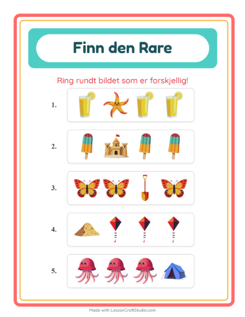 Forhåndsvisning av Hvilken Passer Ikke-arbeidsark med Sommer for Barnehage (5-7 år)