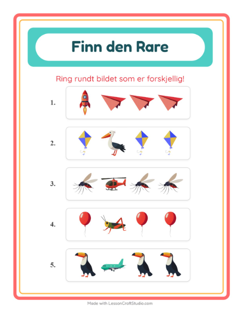 Forhåndsvisning av Hvilken Passer Ikke-arbeidsark med Ting som flyr for Barnehage (5-7 år)