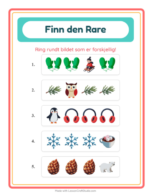 Forhåndsvisning av Hvilken Passer Ikke-arbeidsark med Vinter for Barnehage (5-7 år)