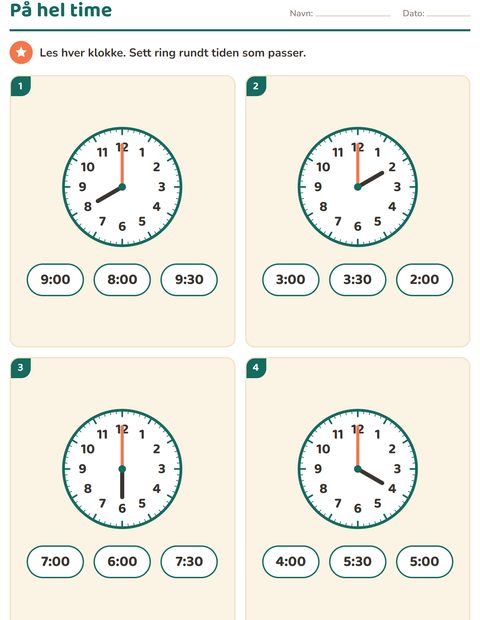 Lese klokka på 2. trinn – hele og halve timer — 3