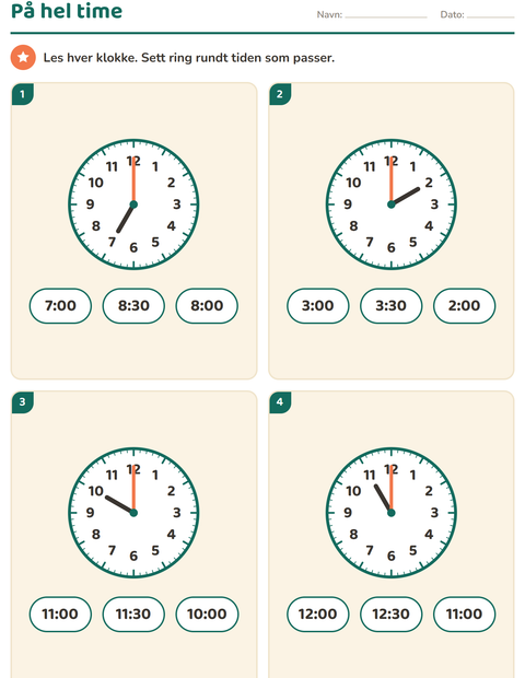 Lese klokka på 2. trinn – hele og halve timer — 5