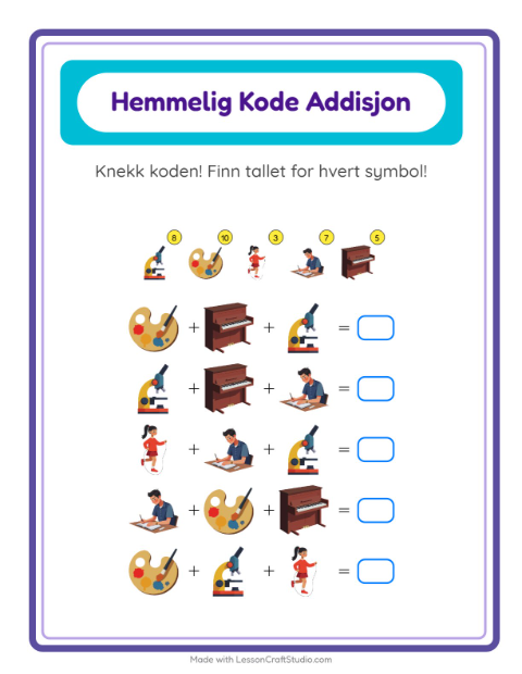Forhåndsvisning av Kodeaddisjon-arbeidsark med Aktiviteter for Barnehage (5-7 år)