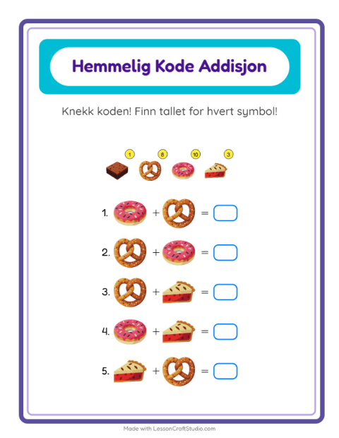 Forhåndsvisning av Kodeaddisjon-arbeidsark med Bakeri for Barnehage (5-7 år)