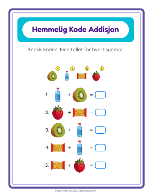 Forhåndsvisning av Kodeaddisjon-arbeidsark med I supermarkedet for Barnehage (5-7 år)