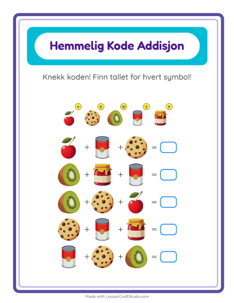 Forhåndsvisning av Kodeaddisjon-arbeidsark med I supermarkedet for Barnehage (5-7 år)