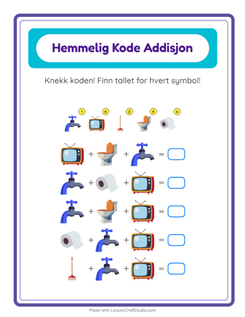 Forhåndsvisning av Kodeaddisjon-arbeidsark med Rundt i huset for Barnehage (5-7 år)