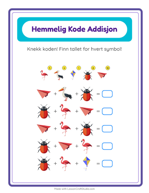 Forhåndsvisning av Kodeaddisjon-arbeidsark med Ting som flyr for Barnehage (5-7 år)