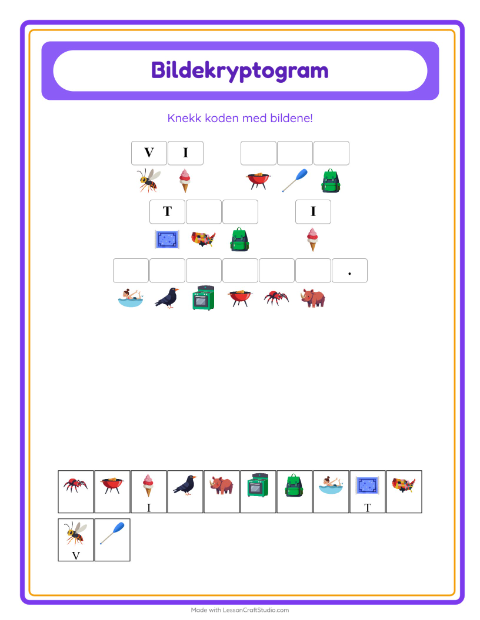 Forhåndsvisning av Kryptogram-arbeidsark for Barnehage (5-7 år)